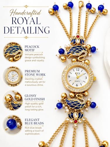 Image of Kashmiri Bracelet Watch for Women Stylish | Blue Swan Pearl Strap Analog Watch | Ethnic Fashion Jewellery Watch for Girls | Festive, Wedding, Party & Gift