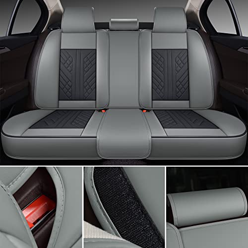 Image of GXT Deluxe Faux Leather Full Coverage Car Seat Cover Anti-Slip Universal Fits for Sedans SUV Pick-up Truck with Headrests,Interior Accessories(Grey and Black)