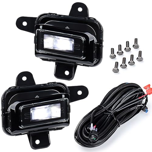 Astra Depot Complete Set Lower Bumper Fog Lamp (Left/Right) & Glossy Black Fog Light Bezels w/Wire Harness Switch Kit and Relay Compatible For GMC Sierra 1500 2022-2024