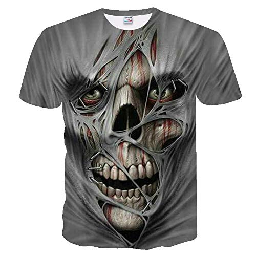 Camiseta Blanca Camiseta De Manga Corta con Estampado Digital 3D De Camiseta De Terror De Calavera De Verano Men-Xt467_L