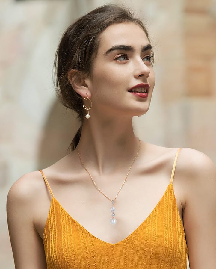 Women 925 Sterling Silver 8MM Pearl Pendant Necklace Leaf with 5A Cubic Zirconia for Her Mom Mother Wife Daughter Grandma Jewelry Gifts4