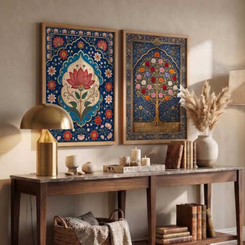Image of HOTHOUSE Decorative Traditional Wall Art Home Decor Madhubani Painting poster With Frame For Living Room Bed Room Hotel Wall Decor Digital Reprint Set of 2 (13X17 inch)