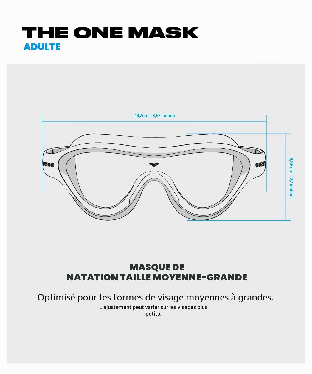 Arena The One Mask Lunettes de Natation Adultes Antibuée Verres Larges Protection UV