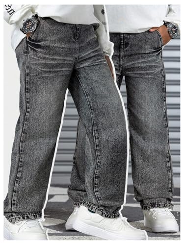 Verdusa Boy's Vintage Grunge Straight Leg Washed Denim Pants Streetwear Jeans with Pockets3