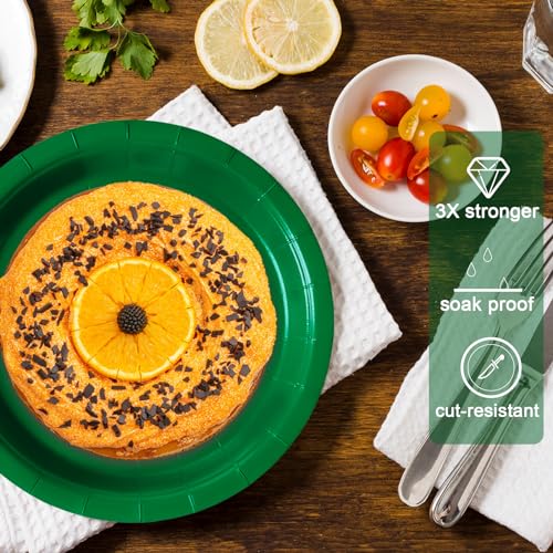Image of Green Disposable Paper Plates, 7 Inch Dessert Cake Plates, 50 Count Bulk | Colored and Sturdy Durable Party Plates, for Birthday, Baby & Bridal Showers, Halloween, BBQ, Weddings,for Cake & Snacks