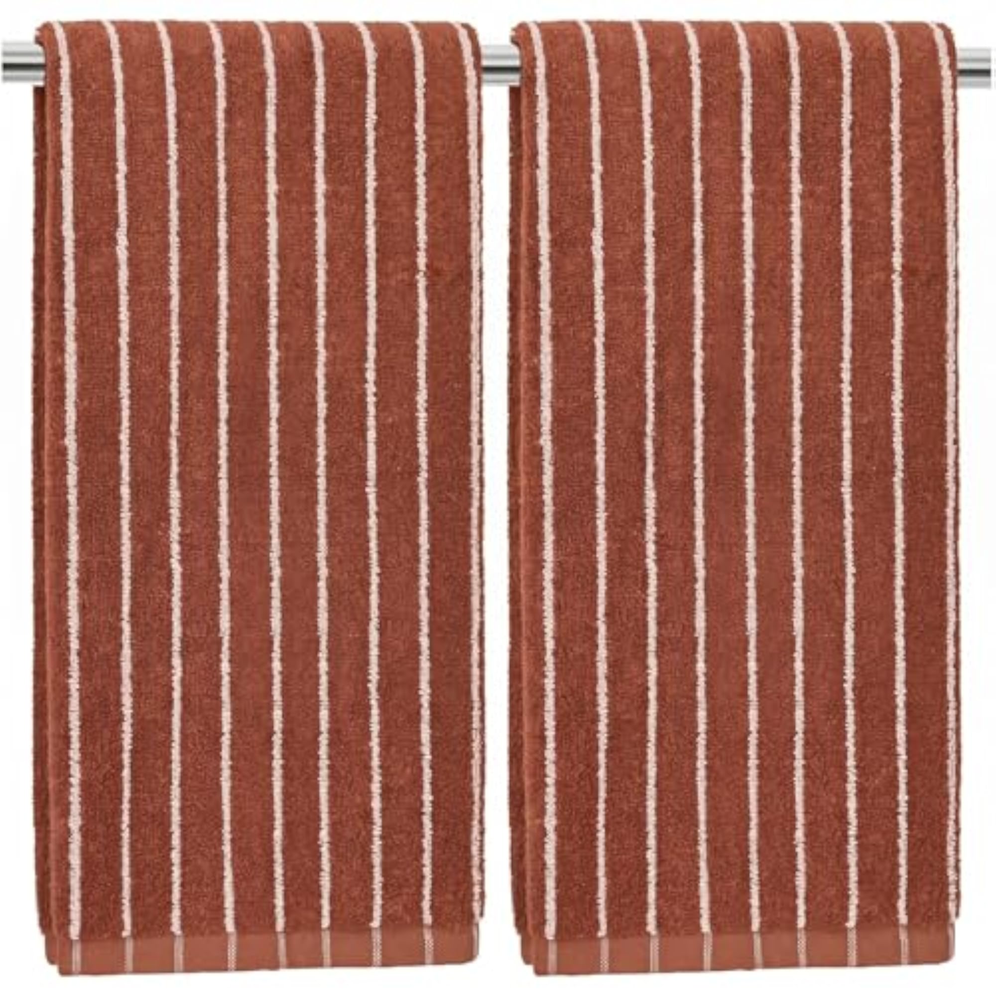 2-Piece Terracotta Striped Hand Towels for Fall