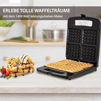 Syntrox Waffeleisen für Belgische Waffeln Groß Susto, Antihaftbeschichtet, 2000 Watt, mit Verriegelungssystem, 4 Waffelplatten, Keramik, Einfache Handhabung – Bild 6