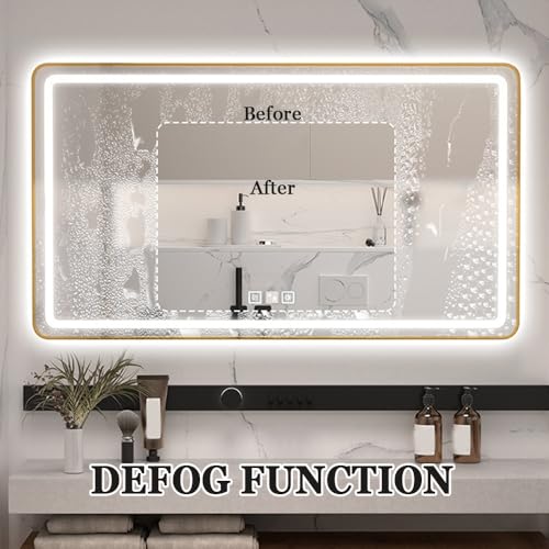 Espejo de baño LED de alta gama con marco de metal decorativo y doble luz de pared 5