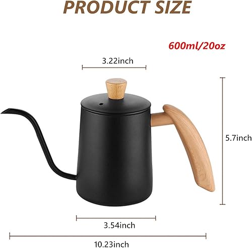 Miniatura 7 de HAIUWOER Hervidor de café con cuello de cisne, cafetera de mano de acero inoxidable 304, diseño de control de vertido, mango de madera y hervidor de