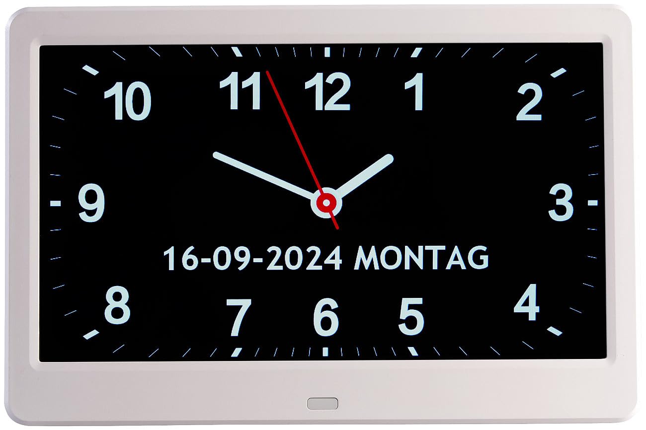 infactory Senioren Uhr: Digital-Uhr mit 10"-Display, Wecker, Medizin-Erinnerung, Mediaplayer (Digitaler Bilderrahmen, Weck mit Kalender, Farbe)