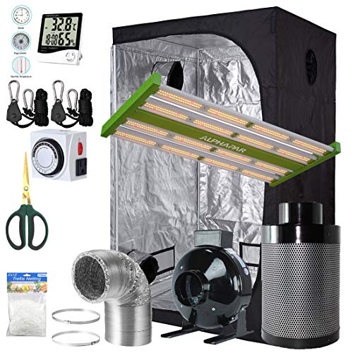 BloomGrow Alphapar New Tech Sunlike Full Spectrum LED 200W Grow Light Fixture Kit + 36''x36''x72'' Mylar Grow Tent + 4'' Fan Filter Duct Combo Indoor Grow Tent Complete Kit System