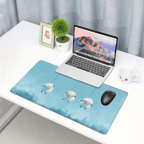 Image of Sheep Animal Cute Extended Gaming Mouse Pad, with Stitched Edges Large Mouse Pad Desk Protector, Rubber Base Mousepad Keyboard Mouses Mat for Work Game Office Home- 32 inch X 12 inch Inch