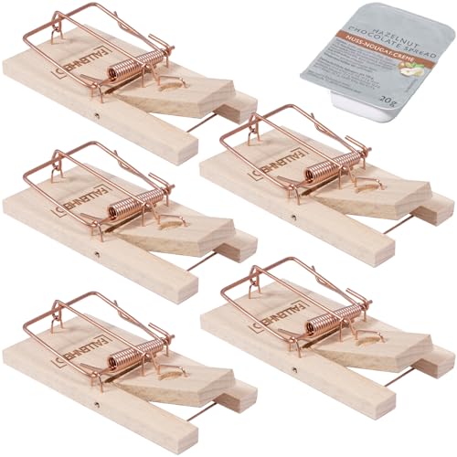 FALLENHELD Lot de 5 Pièges À Souris, Souricière, Tapette À Souris en Bois Réutilisable - Taille 9,5 x 5 x 1,5 cm, Poids : 30 grammes