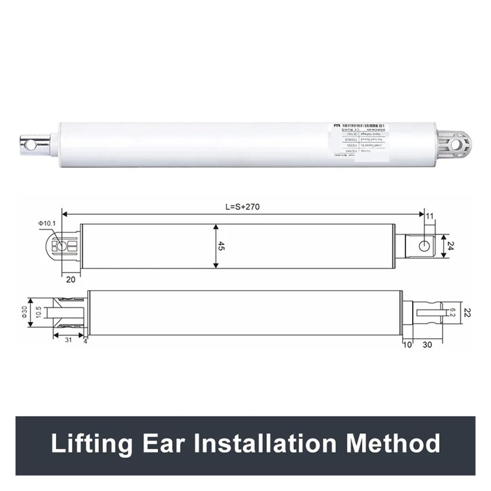 Electric Linear Actuator 3500N 3MMS DC24V 50MM 300MM Low Noise Push Rod Built-in Limit Switch(100MM Stroke)
