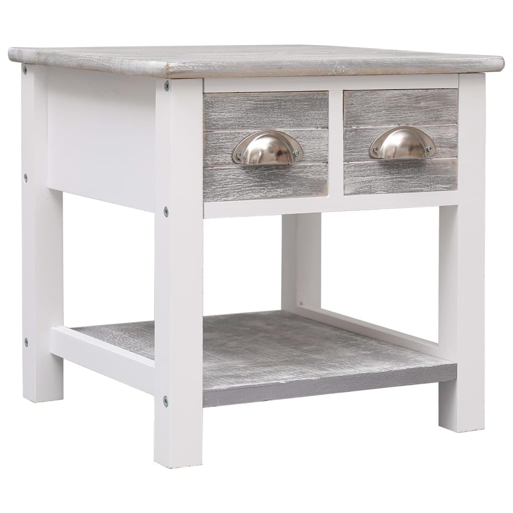 SXZenSpace Grey Side Table 40 x cm, Solid Paulownia Wood End with 2 Drawers, Compact Coffee for Living Room Bedroom Hallway