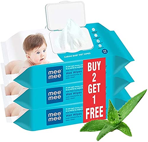 Caring Baby Wet Wipes with lid, 72 Pcs (Aloe Vera, Pack of 3)