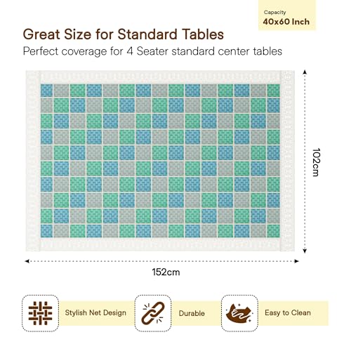 Image of Kuber Industries 40x60 Inch PVC Center Table Cover 4 Seater for Living Room and Home Decor | Waterproof and Anti-Slip Teapoy Cover | Table Protector Sheet | Check - Grey & Blue