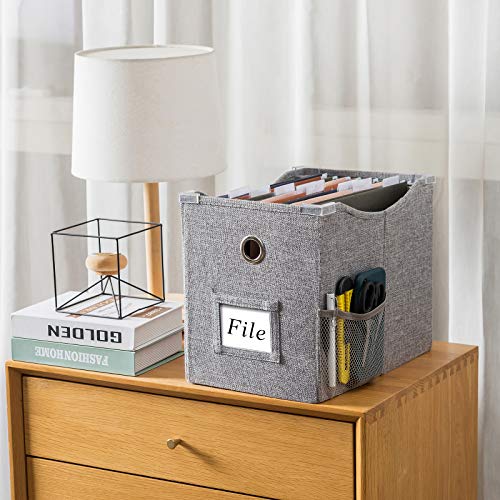 Linen File Boxes With Metal Sliding Rail For Letter Size [2Pack] File Storage Box With Extra Pocket Storage Collapsible Hanging File Storage Organizer Storage Filing Boxes File Organizer Box (2) #TOP2