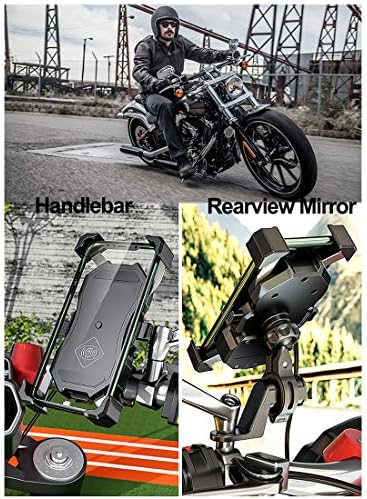iMESTOU Motorcycle Wireless Qi & USB Quick Charge 3.0 Phone Holder Charger Motorbike Cellphone Mount for 22-32mm Handlebar/Rear-view Mirror Compatible with 3.5-6.8 inch Smartphones