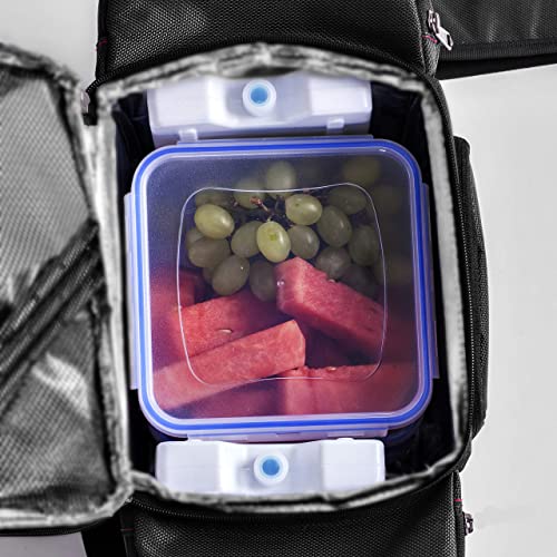 Meal Prep Lunch Bag/Box For Men, Women + 3 Large Food Containers (45 Oz.) + 2 Big Reusable Ice Packs + Shoulder Strap + Shaker With Storage. Insulated Lunchbox Cooler Portion Control Set (Black) #TOP6