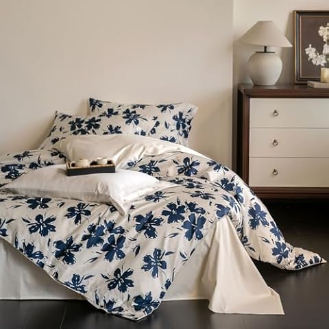 VM VOUGEMARKET Blue Flower Duvet Set Cover