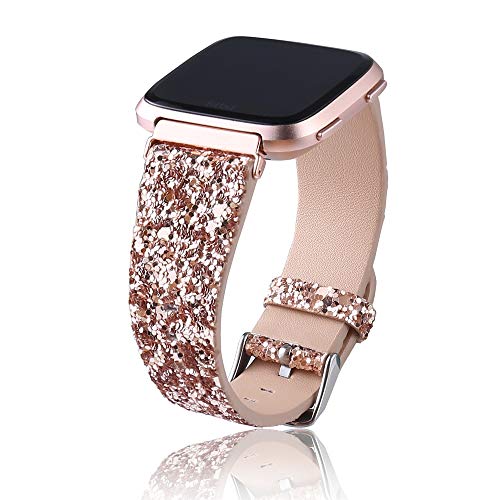 JOHIPI Bling Bands, Fashion Luxury Womens Strap Shiny Glitter Leather Bands Compatible with Fitbit Versa/versa 2/Lite Smart Watch