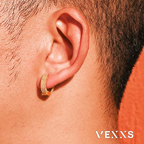 VEXXS Diamond Hoop Earrings for Men, 14K Gold Plated Iced Out Dangle Hoops Earrings Micro Pave 5A CZ Stones Dangle Earrings, Hypoallergenic Earrings for Men Hip Pop Earrings Street wear4