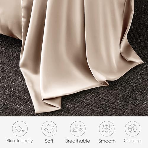 Image of 100% Silk Pillow Cases 2 Pack King Size Mulberry Silk Pillowcase for Hair and Skin Set of 2 Highest Grade 6A Silk Soft Breathable Cooling with Hidden Zipper, Taupe