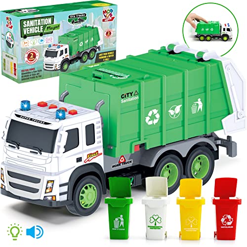Image of MOBIUS Toys Garbage Truck – Large 1:12 Scale Recycling Truck with Lights, Sounds & Moving Parts – Durable BPA-Free Trash Truck for Kids Ages 3–7 – Educational Toy, Gift Box