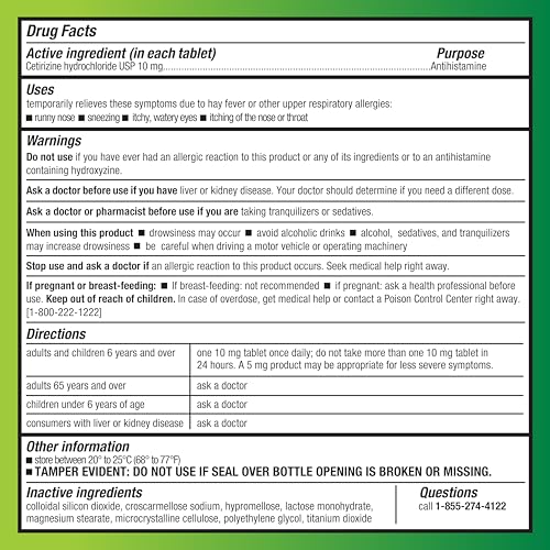 Image of Amazon Basic Care All Day Allergy, Cetirizine Hydrochloride Tablets, 10 mg, 24-Hour Relief for Sneezing, Runny Nose, Itchy Eyes & Throat, Indoor & Outdoor Allergy Relief, 30 Count (Packaging may vary)