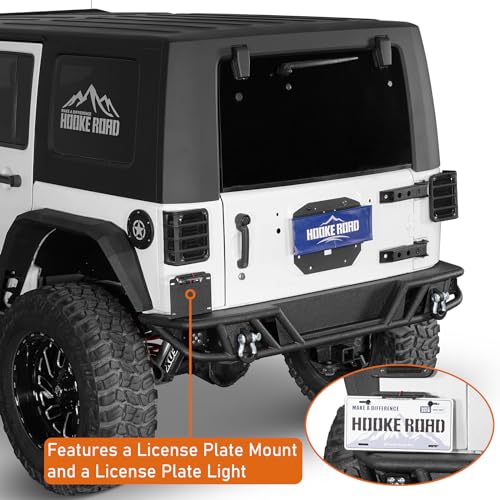Image of Hooke Road JK Tubular Rear Bumper for 2007-2018 Jeep Wrangler JK & Unlimited 2 /4 Doors, Rock Crawler Offroad Bumper w /Hitch Receiver & D-rings
