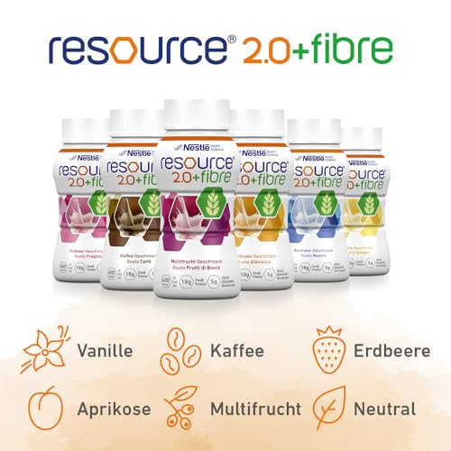 resource® 2.0+fibre ist eine hochkalorische Trinknahrung mit hochwertigem Milcheiweiß und löslichen Ballaststoffen | Glutenfrei & Lactosearm | Probe-Set, 6 Sorten mit je 200 ml