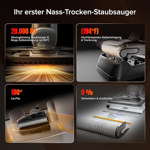 roborock roborock F25 GT Nass Trockensauger, 180° Lay-Flat Saugwischer, 90°C Hochtemperatur Selbstreinigung, 20.000 Pa Akku Staubsauger mit Wischfunktion, Wischsauger Kabellos Anti-Tangle für HarteBoden - Detailansicht 2 | Tages Deals