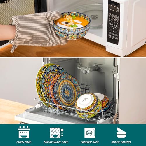 Image of vancasso Plates and Bowls Sets,12-Piece Porcelain Dinnerware Set Service for 4, Bohemian Style Dishes Set for 4, Kitchen Dinner Set, Microwave and Dishwasher Safe, Scratch Resistant, Series KRVI