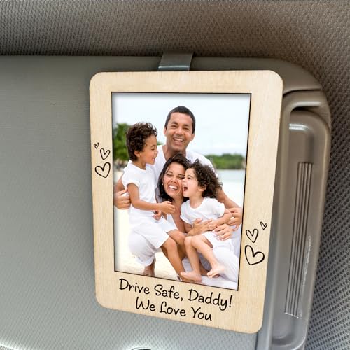 Hangwoous Drive Safe Visor Clip Picture Frame For Car Fathers Day Daddy Token - Custom Car Visor Clip Photo Frame Fathers Day Sweet Papa Keepsake - Heartfelt Gift For Dad Celebrating A Special Bond