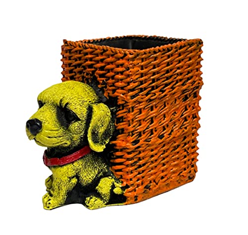 Image of AUGEN Pen Stand Decorative Hand Painted Puppy, Dog Design Stationery Holder | Gift Item | Table Top Decor (1033)