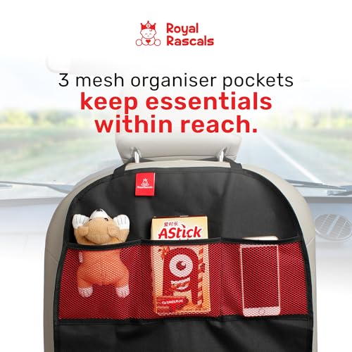 Royal Rascals Car Seat Kick Mat Protector & Back Seat Organiser for Kids - Set of 2 Waterproof Upholstery Protection & Stain-Resistant Car Organisers, Perfect Accessories for Baby & Toddler Car Rides - Image 4