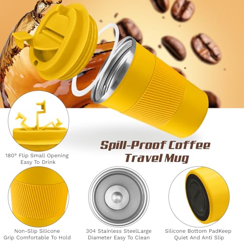 Image of Vacuum Insulated Stainless Steel Travel Coffee Mug,Leak Proof Cup with Lid