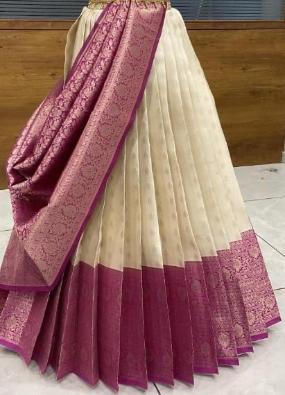 Image of ZITON Women's Indian Traditional Kanjivaram Silk Pure Weaving Lehenga Choli Along With Dupatta And Blouse Piece, Half Saree (Unstitched)