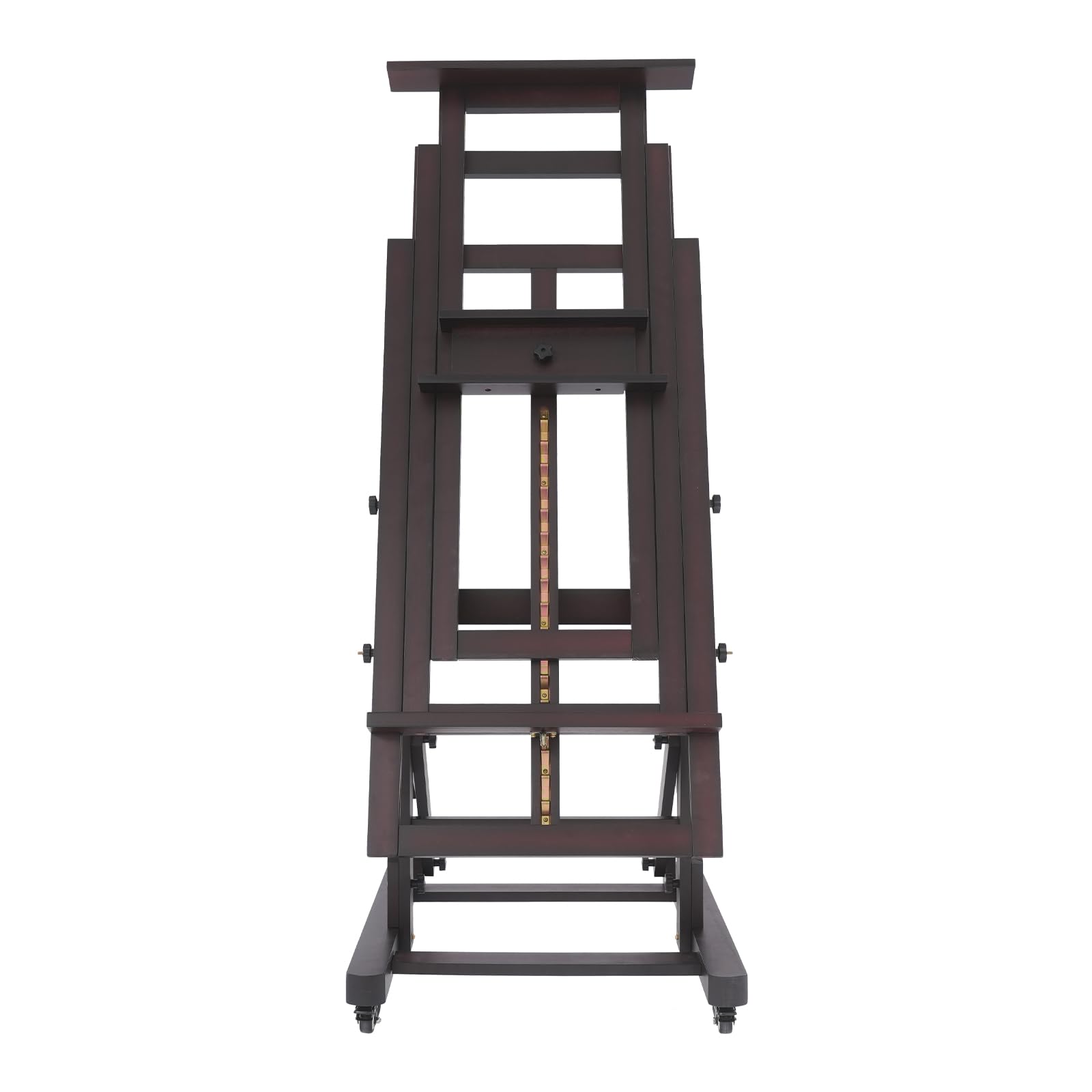 Caballete de madera ajustable en altura 140 – 300 cm, caballete de pintura móvil con ruedas y freno, doble soporte de lienzo, para taller, estudio y hogar (color nogal)