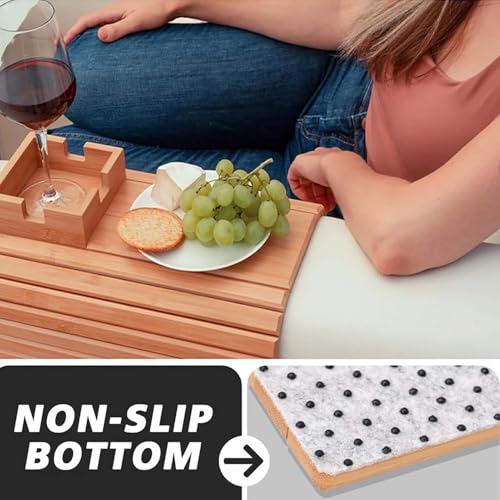 Portavasos para sofá, bandeja antideslizante 2 en 1 para reposabrazos para control remoto, aperitivos, teléfono celular, diseño de madera versátil, perfecto para uso en el sofá