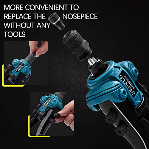 ORFELD Rivet Gun, 11'' Hand Heavy Duty Rivet Tool with 50pcs Rivets, 5 Replaceable Nosepieces,5 in 1 Hand Riveter. - Thumbnail 3