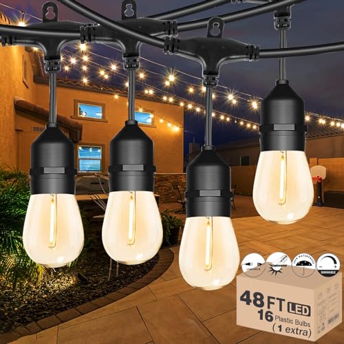 Meidaoduo Outdoor String Lights for Outside 48FT with 15+1 2700K