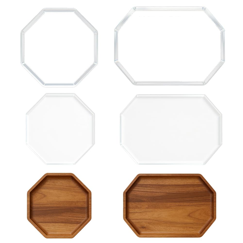INFUNLY 2Pcs Octagonal Router Template 8.7x8.7 Inch/12.4x8.7 Inch Clear Acrylic Tray Inlay Template Woodworking Router Templates Transparent Curvy Tracing Stencils Router Guide Tool for DIY Crafts
