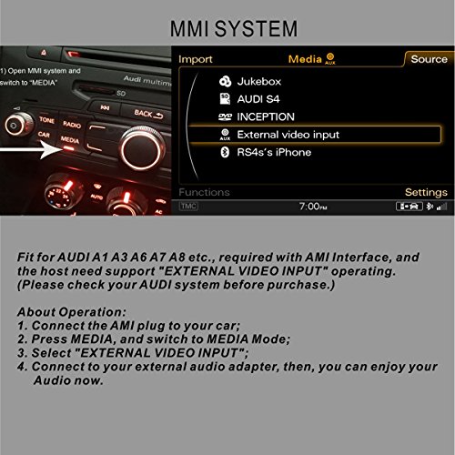 CHELINK AMI MMI to RCA Audio Cable DVD Video Female Input Cord for Audi A1 A3 A6 A7 A8 Q7 S7 VW Car, 3 RCA AMI Audio Video Cable