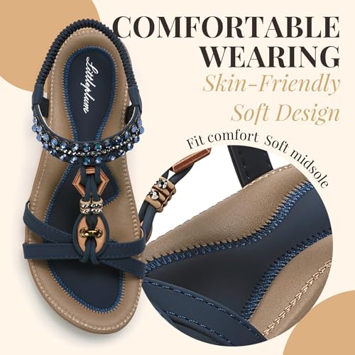 Image of Littleplum Womens Sandals Arch Support Slingback Rhinestone Dressy Sandals Comfort Summer Shoes Ankle Strap Elastic Flats for Beach Walking