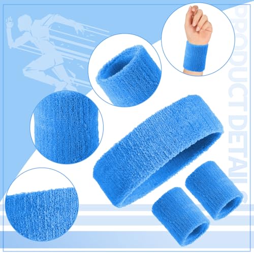 Image of Civaner 12 Pcs 80 90s Neon Sweatbands Soccer Baseball Headbands Wristband Set for Men Women Party Cotton Headbands Terry Cloth Athletic Sweat Bands for Tennis Football Gym Outdoor