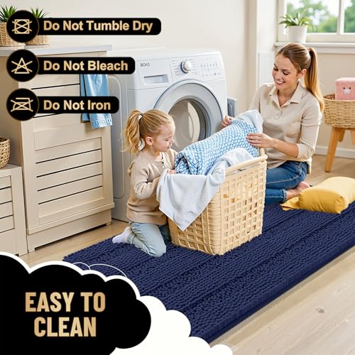 Image of OLANLY Thick Bathroom Rugs 30x20, Extra Absorbent Chenille Striped Bath Rugs, Rubber Backing, Machine Wash Dry, Bath Mats for Bathroom Floor, Tub and Shower, Home Decor Accessories, Twilight Sapphire