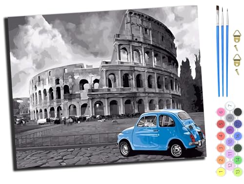 WANGXIAO Pintura por Números para Adultos,Kit de Pintura por Números con Pinceles y Pinturas,Cuadros Para Pintar Por Numeros,40 * 50 cm，Retro Roman Forum,Sin marco