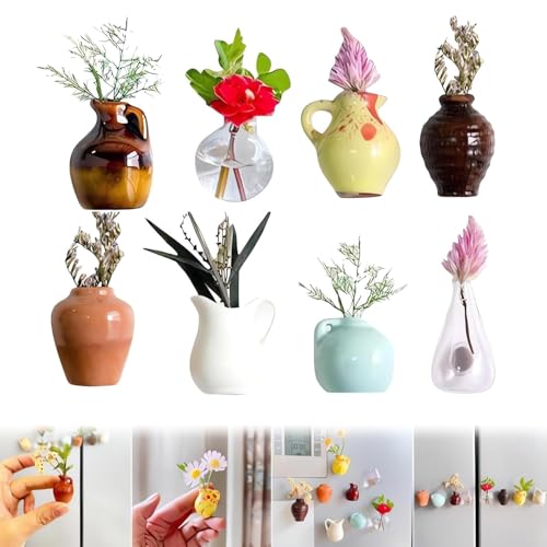 virkwuy Lot de 8 mini vases magnétiques pour réfrigérateur, petits vases, aimants pour réfrigérateur, articles de décoration magnétiques pour la maison, le bureau, les voyages et autres domaines